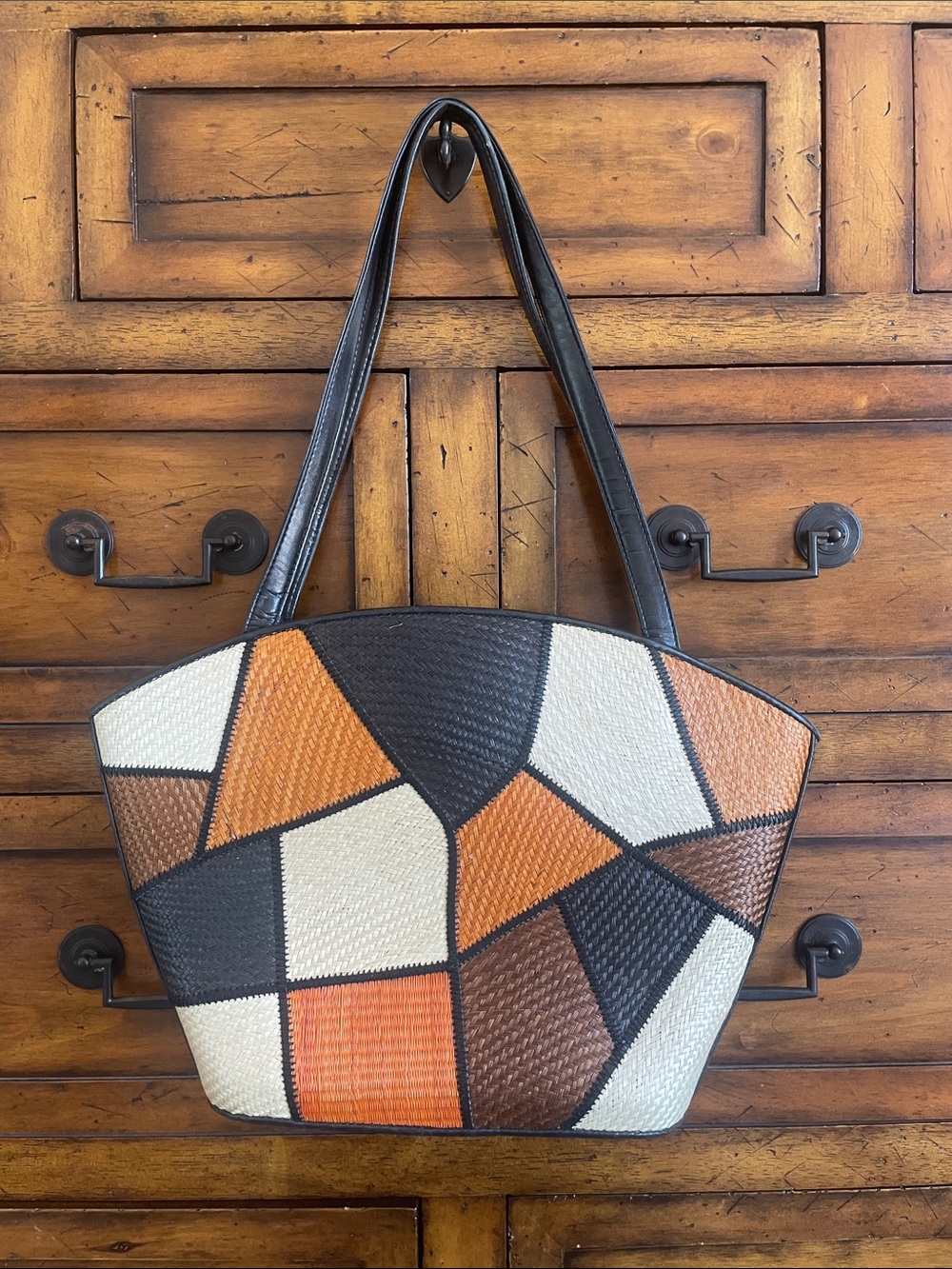 The Sak Woven Patchwork Shoulder Bag - Black, Brown, Tan & Cream
